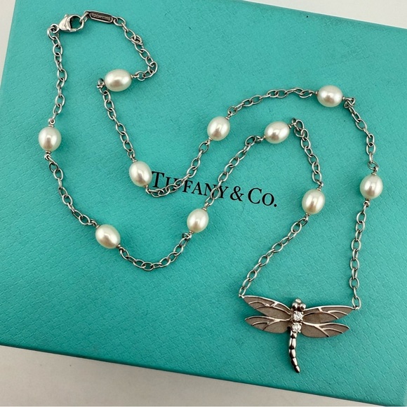 2004 Tiffany & Co. Dragonfly Necklace in 18k with Pearls & Diamonds 18" - Picture 1 of 10